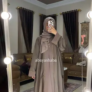 ABAYA ORI MADINAH BORDIR DAUN FREE PASHMINA