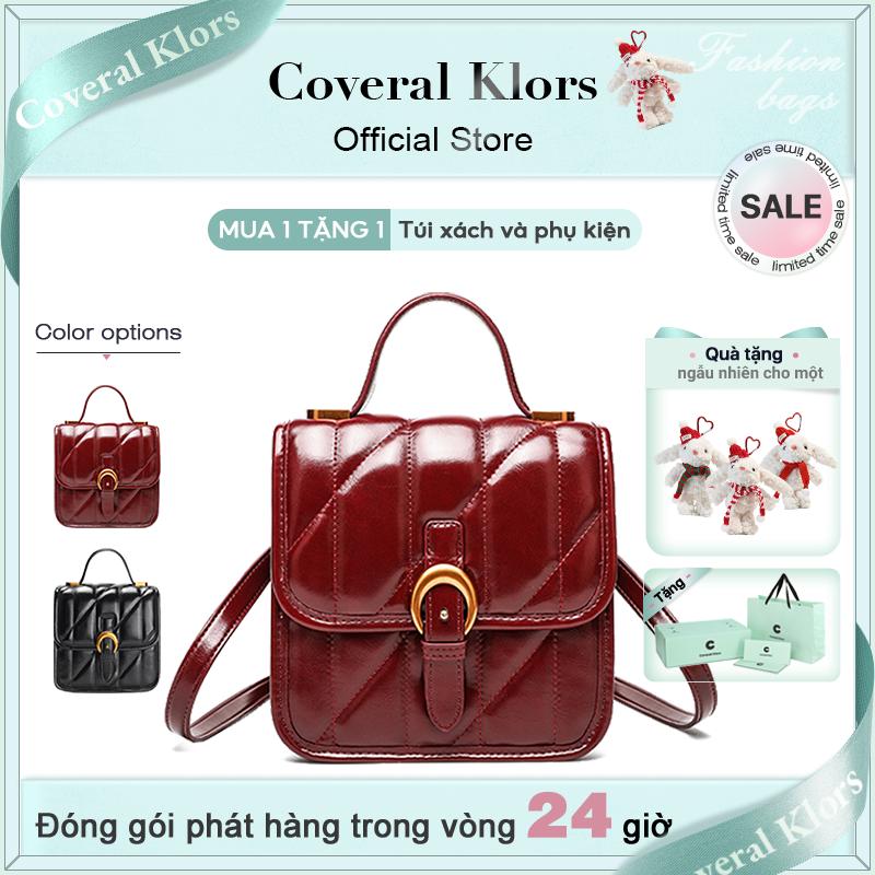 【MUA 1 TẶNG 1  Túi xách và phụ kiện COVERAL & KLORS -【đóng gói hộp quà tặng Làm thủ công tại Ý, da bóng màu đỏ cao cấp, họa tiết kẻ caro cổ điển, Túi xách nữ màu đen, trang trí bằng khóa vòng vàng bắt mắt, Túi xách thời trang cao cấp,Bag Tote