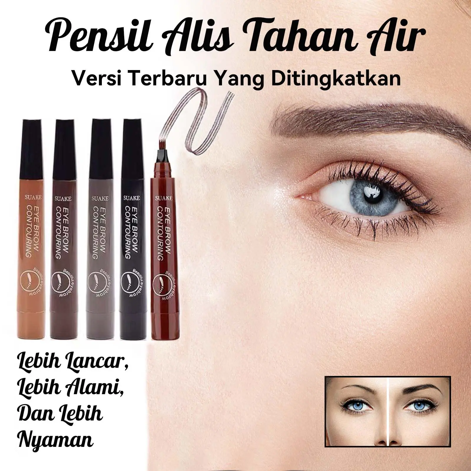SUAKE Eyebrows Tahan Air Tahan Keringat Tahan Lama Mudah Dipakai Tahan Lama Lembut Ujung 4 Tip Pensil Alis Mata Beli Satu Gratis Dua Pensil Alis