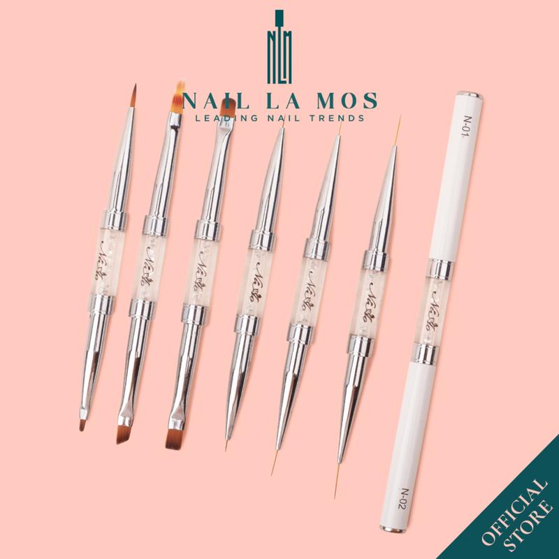 Cọ vẽ móng 2 đầu cán đá trắng cao cấp Niao chính hãng - Cọ trang trí nail cọ nét cọ bản cọ tô gel cọ ombre lẻ 1 cọ