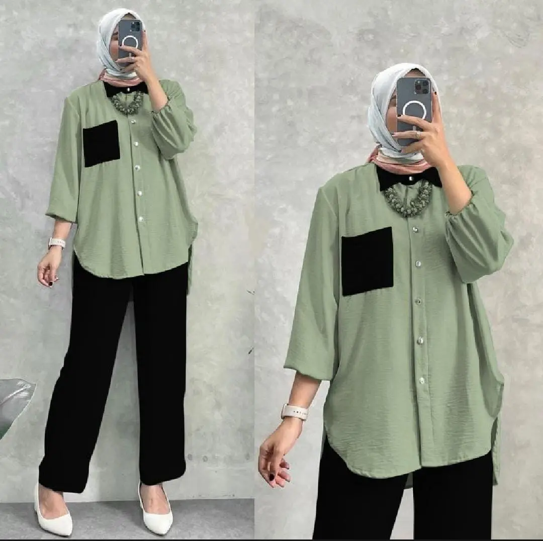 Setelan Allena Series Hitam Bahan Crinkle Airflow  - Setela Ukuran M L XL XXL 3XL - Setcel Terlaris