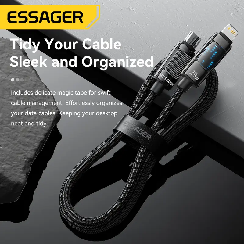 Essager PD29W Type C to Lightning LED Display Cable Fast Charge For iPhone14/13/12/11/8 Pro Max XS PD Fast Charging Type-C To Lightning 29W Cord For IOS Phone Tablet iPad AirPods iPod LED Display Wire 7