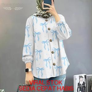 Kemeja Muslimah Corak 3D Ribbon Lengan Panjang Saiz Besar S-5XL Pakaian Santai Muslimah Gaya Korea Sweet Terbaru Inner Jubah Abaya Long Dress Super Soft and Comfort