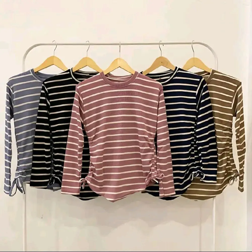 Study_Storee○Blouse Serut Salur//Tali Samping//Atasan Wanita// Salur Striple Garis