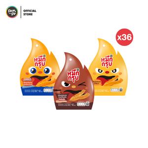 (แพ็ก 36 ) Muek Groob หมึกกรุบ เส้นบุกปรุงรสชาติใหม่ (เลือกรสชาติได้ : รสน้ำจิ้มงา / ปูผัดผงกระหรี่ / ก๋วยเตี๋ยวเรือ)