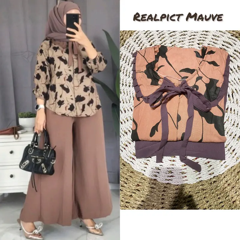 One set rayon premium setelan wanita atasan bawahan kulot busui kerja santai all size ld 110 Muslim Nyaman 4