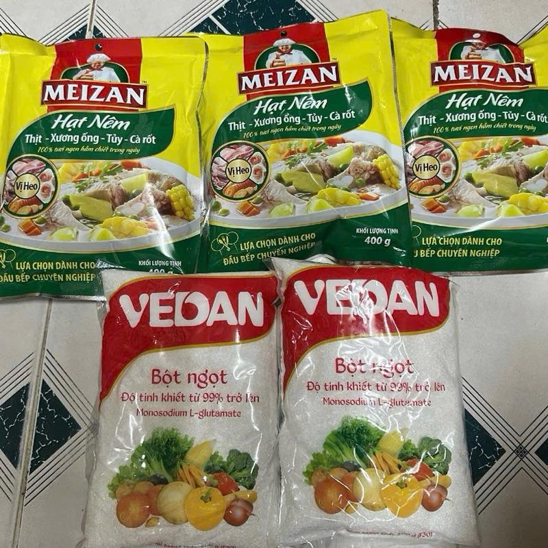  3 gói hạt nêm meizan +2 gói bột ngọt Vedan hạt nhỏ gói 400g 