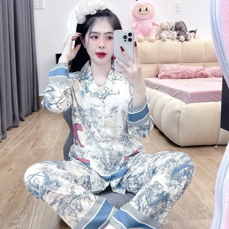 BỘ PIJAMA LỤA Mịn tơ tằm tim đen SIZE 40-58kg MỀM MỊN MÁT Nữ  Women