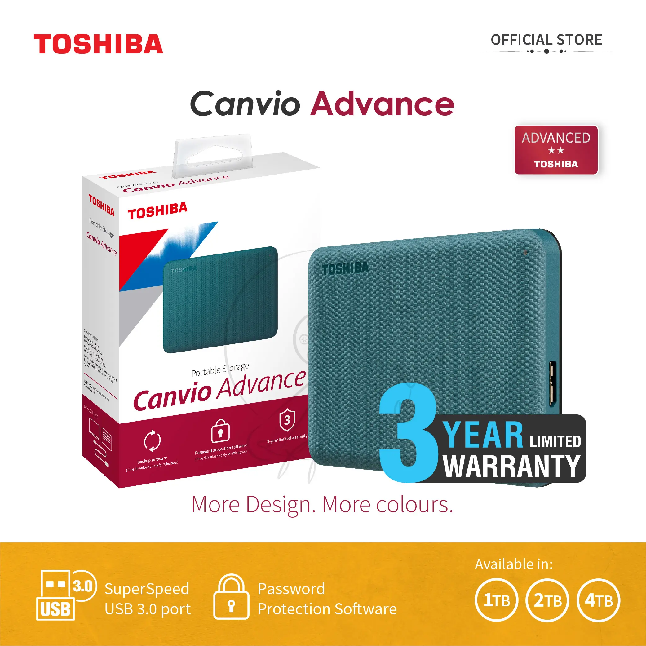Toshiba Canvio® Advanced V10 Portable Hard Drive 1 / 2 / 4TB 3 Years Local Warranty