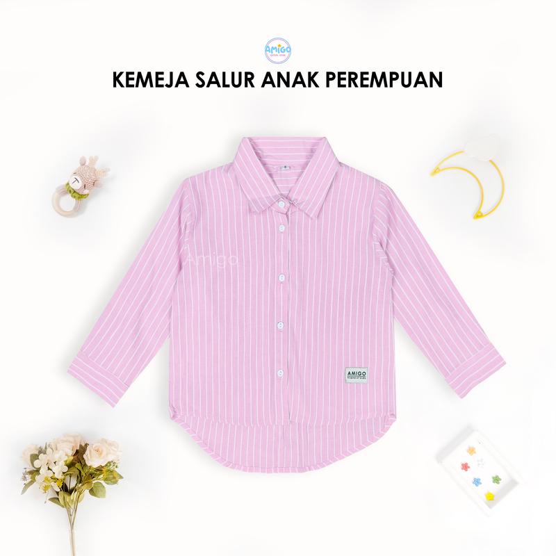 New Kemeja Oversize Motif Salur Striped Anak Perempuan Korean Style 2-10 Tahun 7