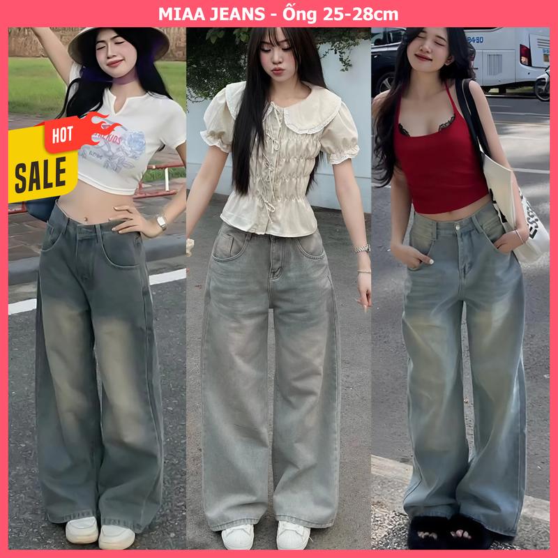 [MIAA] Quần Jeans Nữ Ống Suông Rộng 25-28cm Cạp Cao - Màu WASH Xanh Nhạt, Đen, Xám,... - Chất Vải Jeans Mềm - Quần Jean Nữ Dáng Suông - Size XS-XL -  Quần Jeans Ống Rộng Đẹp