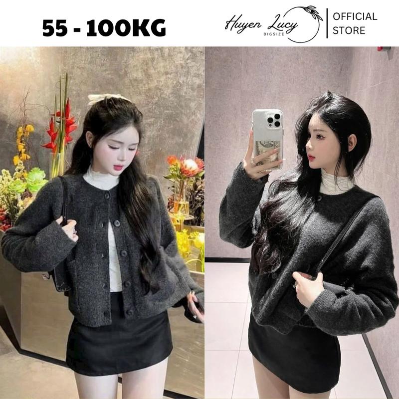 ÁO KHOÁC LEN CÓ TÚI nữ bigsize xinh xắn dịu dàng chất liệu len lông thỏ cao cấp dày dặn co giãn tốt freesize dưới 80kg Huyền Lucy Bigsize