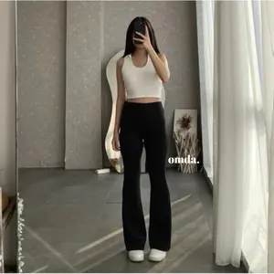 Celana Flare Pants Semi Cutbray Scuba Highwaist Super Jumbo Wanita Dewasa Loose Bawahan Kerja Hitam Basic Panjang Karet Casual