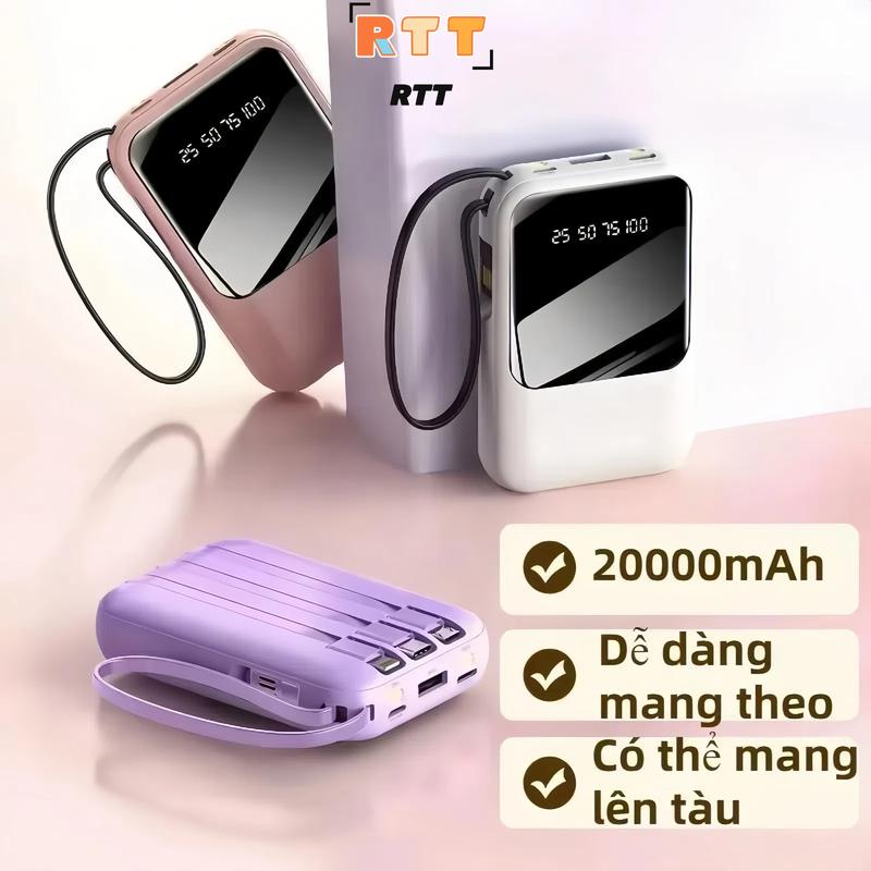 Sạc Dự Phòng Đi Kèm Với Bốn Dây 20000 MAH Nhỏ Gọn Và Cầm Tay Nguồn Điện Màn Hình Kỹ Thuật Số Tráng Gương Thích Hợp Sử Dụng Hàng Ngày sac pind pin nhạc Đèn LED