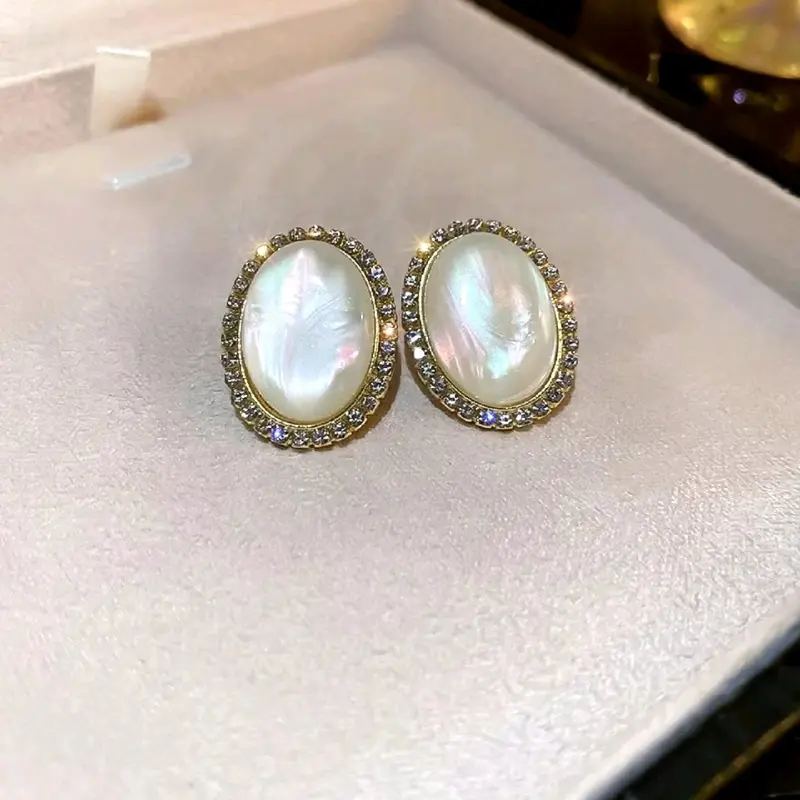 Bree Oval Zircon Stud Earrings Anting Tusuk Resin Model Giok Batu Stone Putih Fashion 7