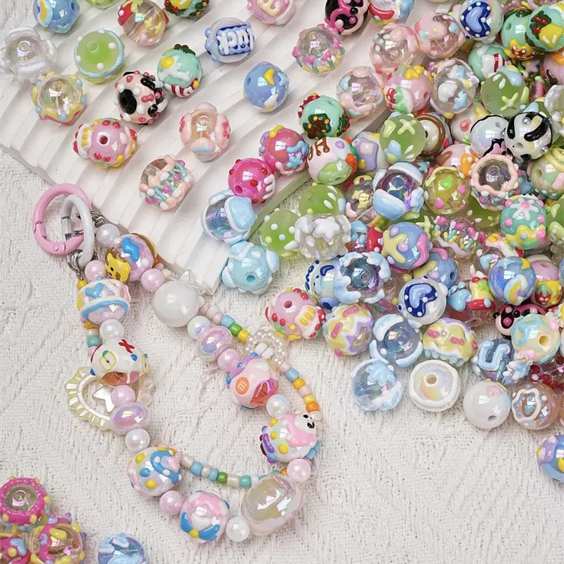 16mm Cartoon Christmas Hand-Panted Beads Mixed Style DIY Phone Chain Key Chain Necklace Earrings