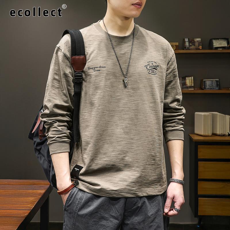  Áo thun dài tay nam ECOLLECT LT02 cotton xước 300g form rộng hoạ tiết in nổi 3D áo phông tay dài basic thời trang thu đông 
