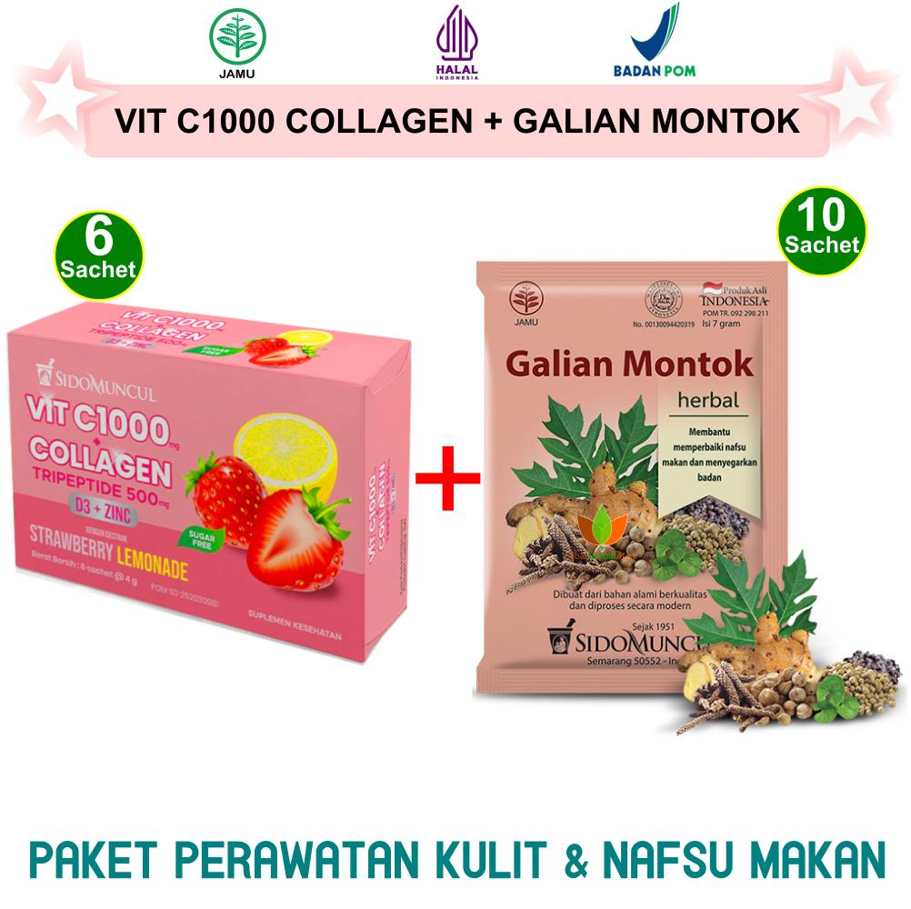 PAKET MINUMAN COLLAGEN TRIPEPTIDE VIT C 1000MG SIDOMUNCUL KOLAGEN & JAMU GALIAN MONTOK SIDO MUNCUL