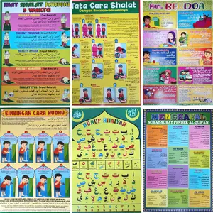 Paket 6 Poster Edukasi Anak, Shalat Pria / Wudhu Pria / Niat Sholat / Berdoa / Surat Pdk / Hijaiyah