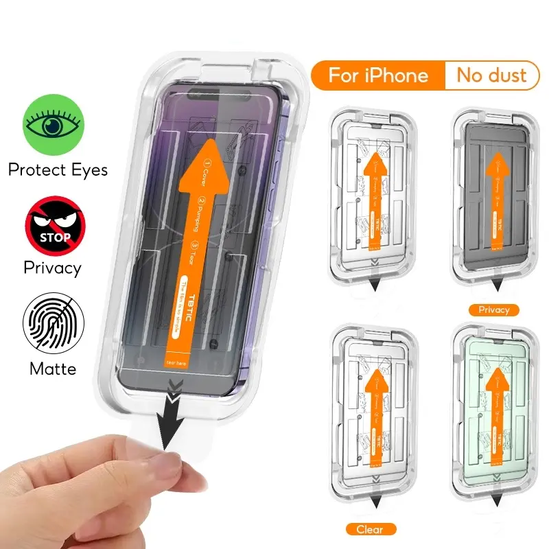 Premium Easy Install Auto-Dust Screen Protector Compatibel For iPhone 15 14 13 12 11 Pro Max Plus XR X Xs Screen Protector Tempered Glass HD Privacy Accessories Installation Smartphone Protective Protection