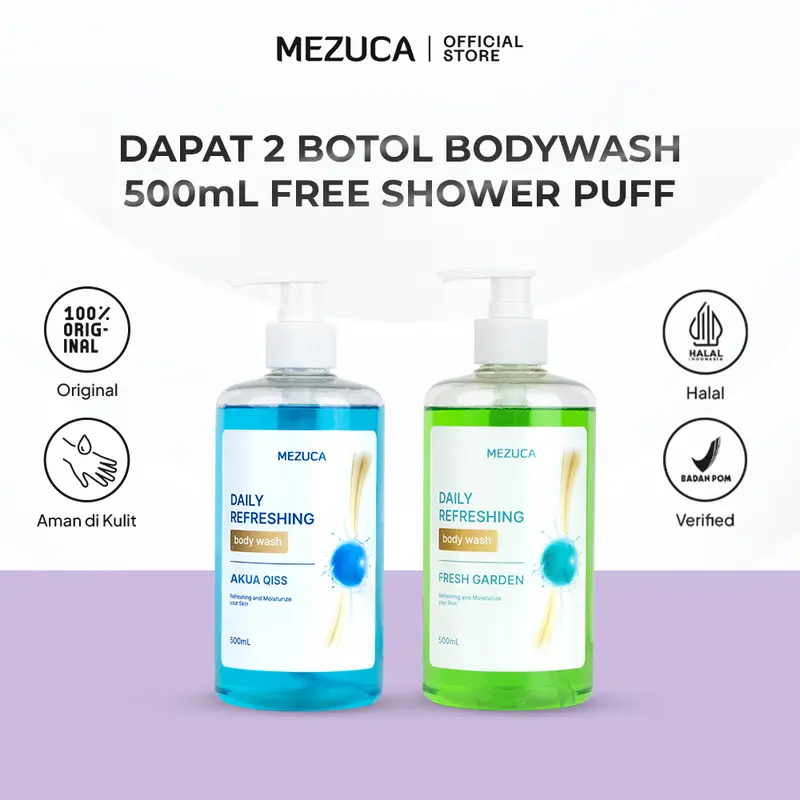 [EXCLUSIVE B.BLEK] Dapat 2 Sabun Mandi Mezuca Daily Refreshing Bodywash BPOM Free Shower Puff 1
