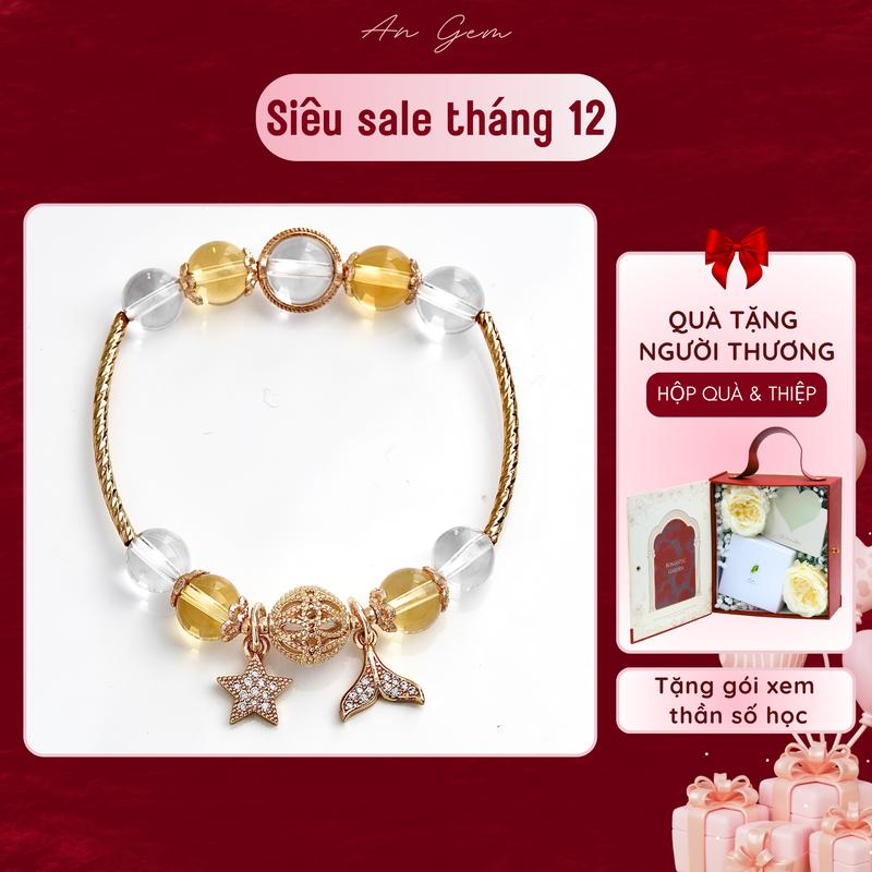 Vòng tay đá An gem đá năng lượng trắng mix vàng kèm charm phụ kiện phong thuỷ đeo tay lắc tay nữ đá tự nhiên quà tặng sinh nhật giáng sinh Noel Tết Valentine TẶNG GÓI XEM THẦN SỐ HỌC
