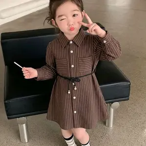 DRESS ANAK PEREMPUAN 1-12 TAHUN MORI DRESS FREE SABUK BAJU ANAK MODEL KOREAN MOTIF SALUR STYLE KEMEJA ANAK PEREMPUAN BAHAN SEMI WOLL