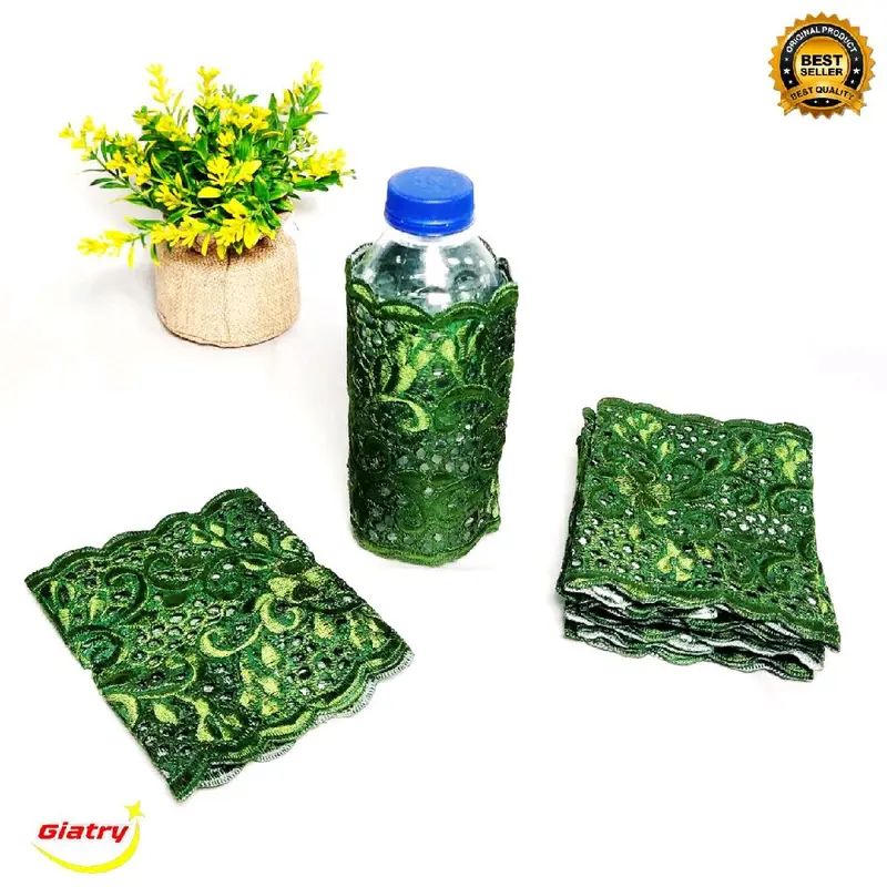 Cover aqua botol bordir / tatakan gelas bordir / cover air mineral 4