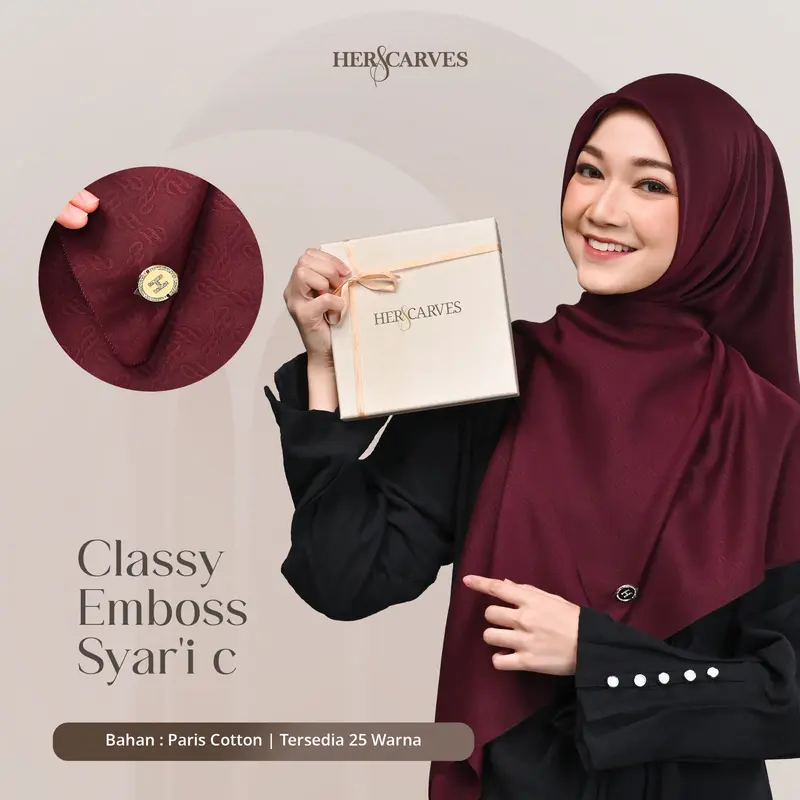 Classy Emboss Syari Hers - Kerudung Hijab Segi Empat Polos Syari Box Premium by HerScarves - Ecer (1pcs) 0