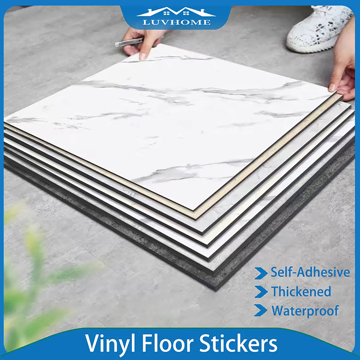 LUVHOME Self-Adhesive Vinyl Tiles PVC Floor Stickers Flooring Waterproof Anti-Fouling Vinyl Flooring Room Marble Sticker
