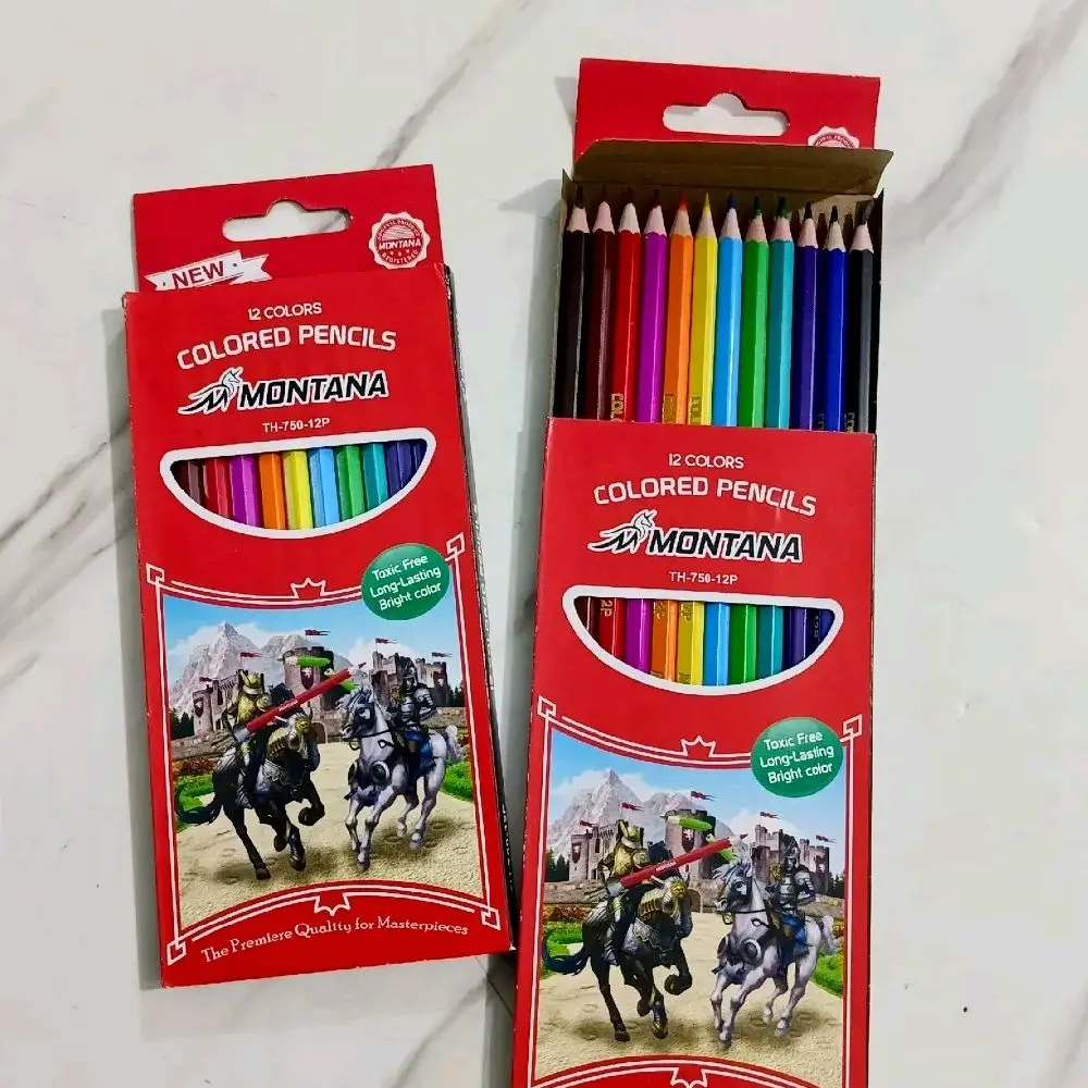 Montana (12pcs) Pensil Warna Panjang 12 Warna Non Toxic Kuat untuk Menggambar dan Mewarnai Stationery