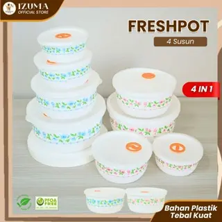 IZUMA Freshpot 4 set / Lunch Box 4 set / Tempat Makan 4 Susun Motif Bunga 0