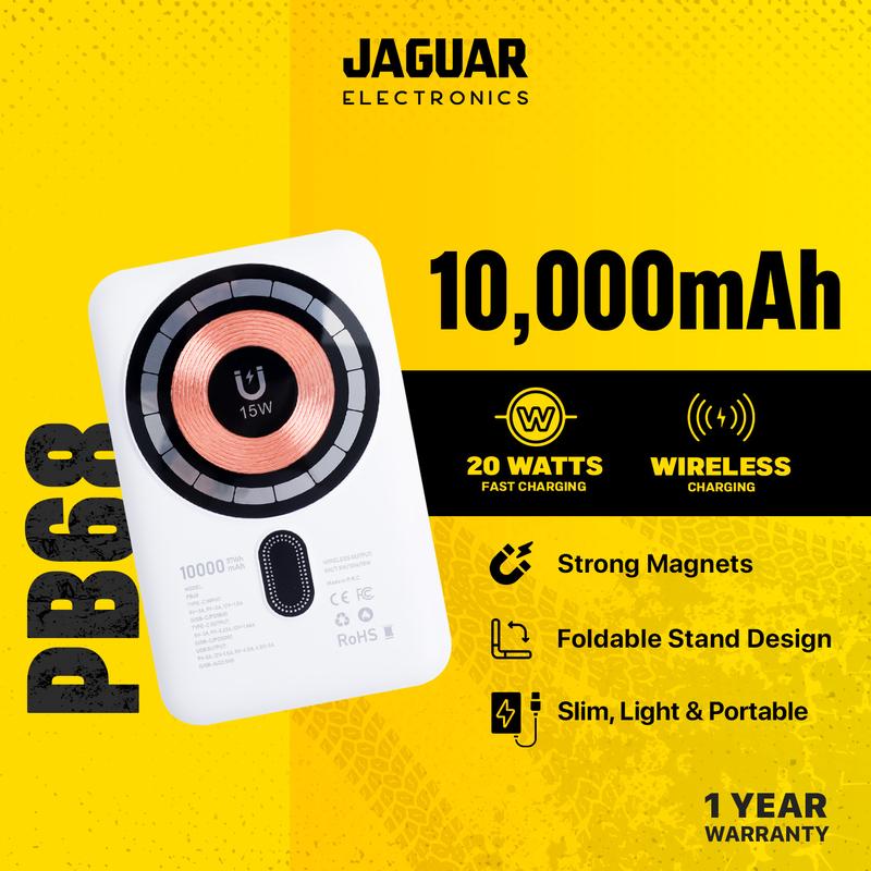 JAGUAR ELECTRONICS PB68 Magnetic Wireless Power Bank with Foldable ...