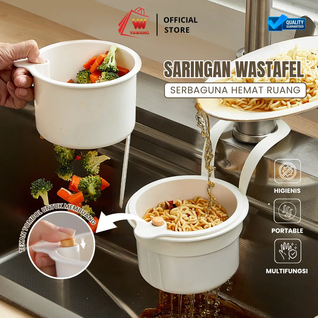 Yawang Saringan Wastafel Gantung Praktis Keranjang Sampah Dapur Tombol Tekan Higienis Multifungsi