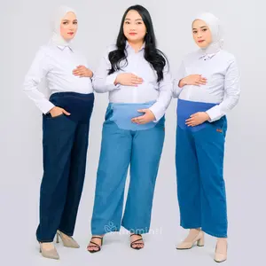 Momiasi - Celana Hamil Jeans Kulot Non Rawis Denim Panjang Non Strech