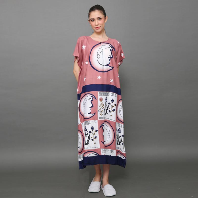 daster tidur wanita dewasa kekinian lengan pendek bahan katun rayon bali motif etnik mesir busui / bumil frendly ld 130 panjang 115cm halya shop 1