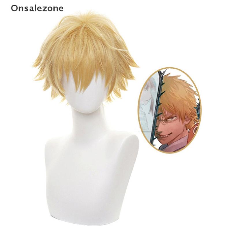 Onph chainsaw man Denji cosplay costume wig mens anime Halloween Golden short hair Onn 0
