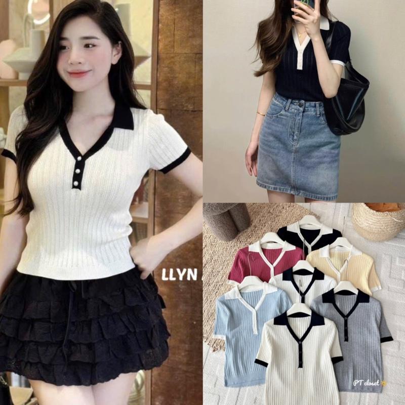  Áo Polo Cổ V Phối Viền Cổ Nhẹ Nhàng,Chất Len Motogi Nữ Nhiều Màu  107  