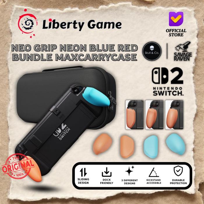 Gambar Skull & Co. x SAVAGE RAVEN Neo Grip Case Neon Blue Red Bundle Maxcarry Case Black for Nintendo Switch 2 / With Replaceable Ergonomic Grip Case Dockable Cover and Hardshell Storage Bag for Switch 2 / NS2 / Switch2 dari Liberty Game Store Kota Administrasi Jakarta Utara Tokopedia