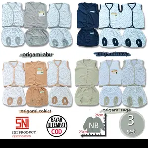 Paket 3 Pcs Setelan Singlet Anak Motif Random Origami Abu Navy Coklat Sage SNI Product Certification stroller