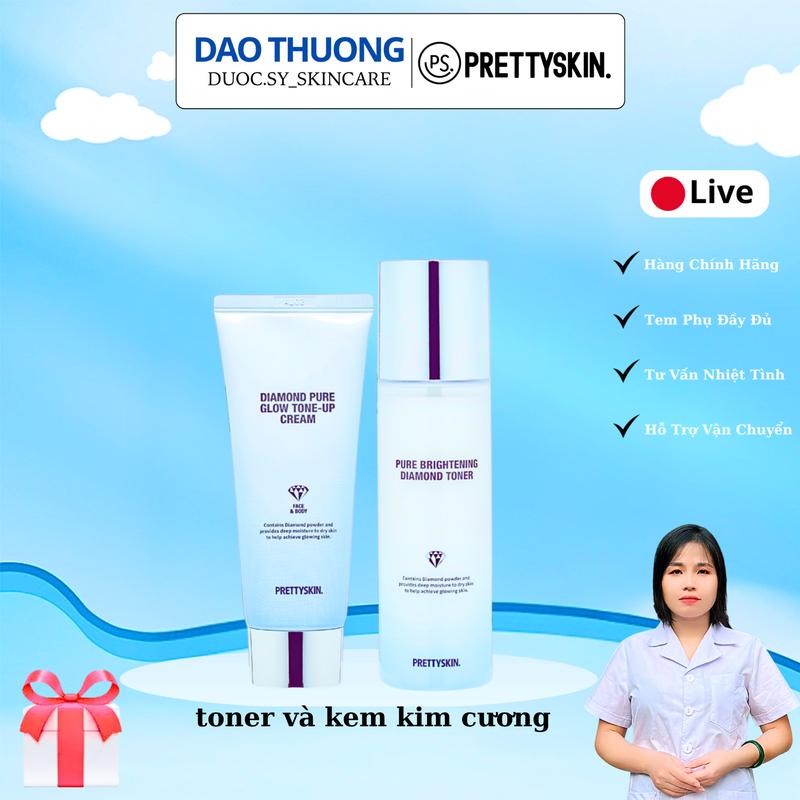  PS.Prettyskin bộ Kim Cương 2sp: Nước Hoa Hồng Pure Brightening Diamond Toner Kem Dưỡng Diamond Pure Glow Tone - Up Cream  300ml  Skincare Làm Đẹp Da Son Son Môi Son Môi 