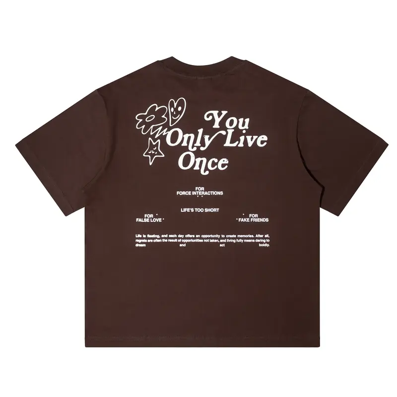 Eudaimonia - Boxy Fit Oversize Tee Print You Only Live Once Dark Brown Cotton Combed 0