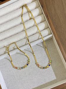 Set Gelang & Kalung Keluli Titanium Zirkon, MINIMALIS, untuk Wanita, Gelang Rantai Rata Keluli Tahan Karat, SUNQ, dengan Kalung women jewelry Barang Kemas