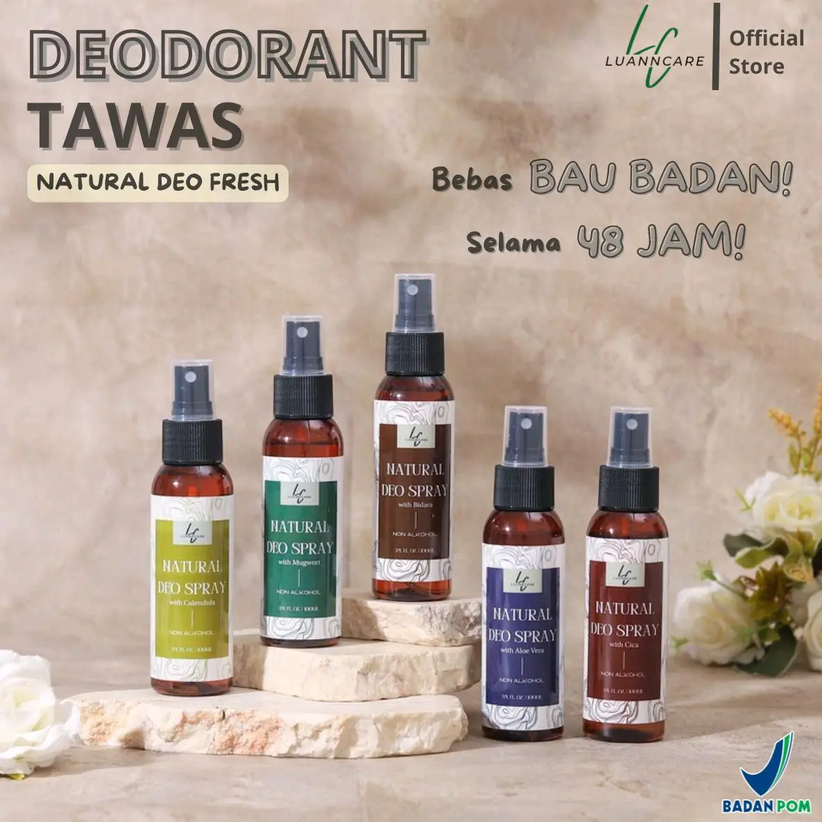 Deodorant Alami NATURAL DEO SPRAY BPOM LUANNCARE - Mengurangi Keringat & Bau Badan Berlebih 100ml Ketiak Tawas anti bakteri
