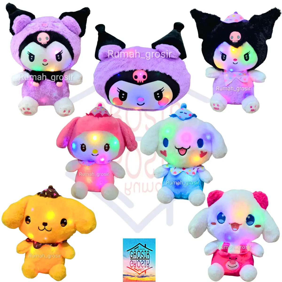 (Rumah Grosir) Boneka Kuromi Cinnamoroll Melody Hello Kitty LED Lampu