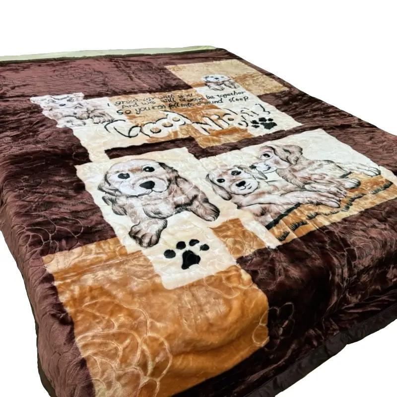 Mền Nhung 2 lớp Chú Chó cao cấp cân nặng 2.7kg 1m8-2m2 màu nâu chăn dắt chan long chan sieu chăn mùa đông giữ ấm thoải mái cho mọi đối tượng