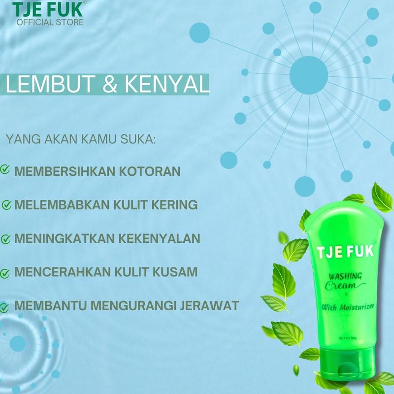 TJE FUK Washing Cream with Moisturizer 60 Gr (Hijau)  - Facial Wash Sabun Cuci Muka Membersihkan Kotoran di Wajah Untuk Kamu Yang Berjerawat dan Kulit Kering Mencerahkan Cair 2