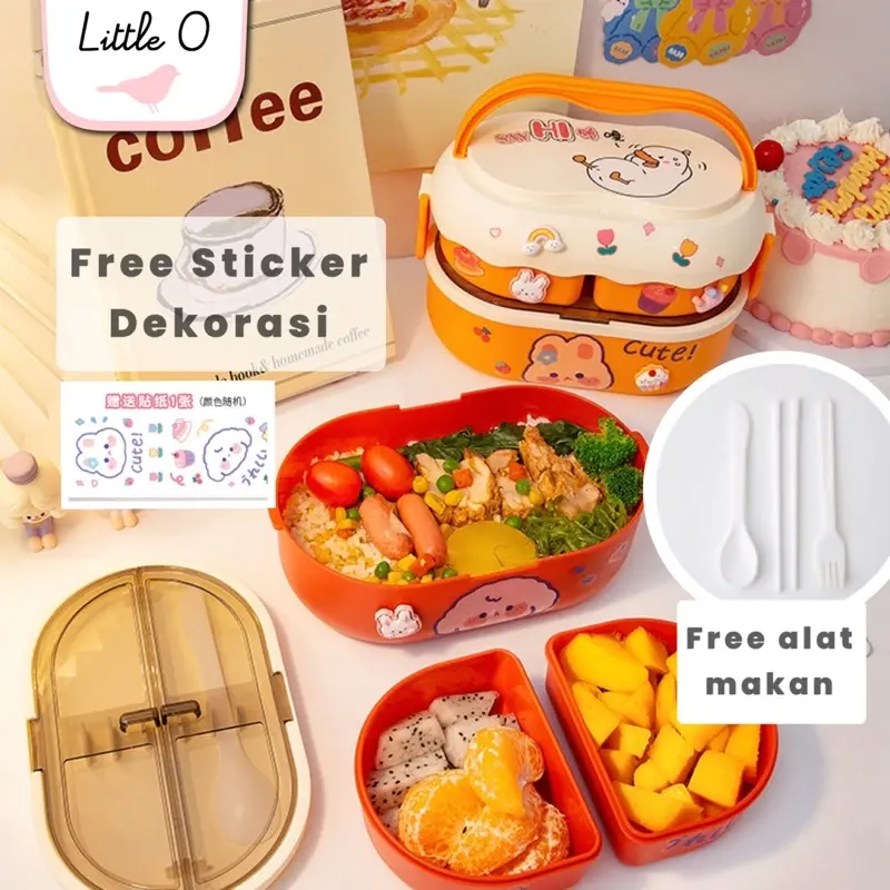 Little O BEAR DUCK 2 layers lunch box set with cutlery tempat bekal dua susun kotak bekal anak tempat bekal karakter kotak bekal murah 4