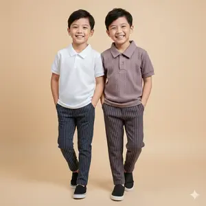 ESTISHOP X DINODAY Setelan Baju Kaos Polo Wangki Knit Baju Korean Style Skena Celana Slimfit salur Premium