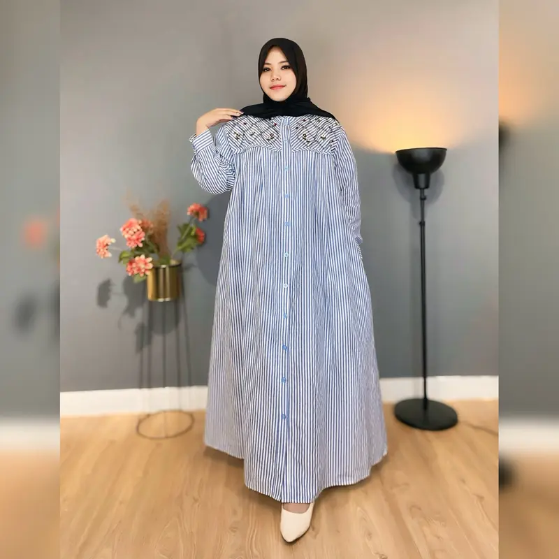 BP KIRANA Gamis Salur Bordir Fashion Wanita BB 70-120kg LD 120-130-140 Keti 60-62-64 Wanita Kekinian Terbaru Nyaman Dewasa Bahan Katun Yarndyed Oversize Mewah Dress Lebaran 0